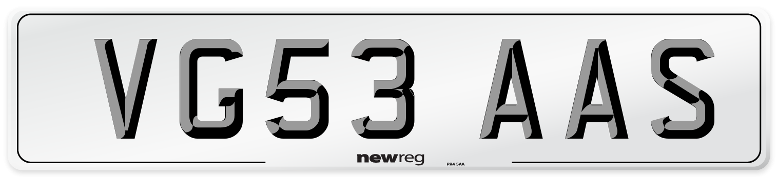 VG53 AAS Number Plate from New Reg